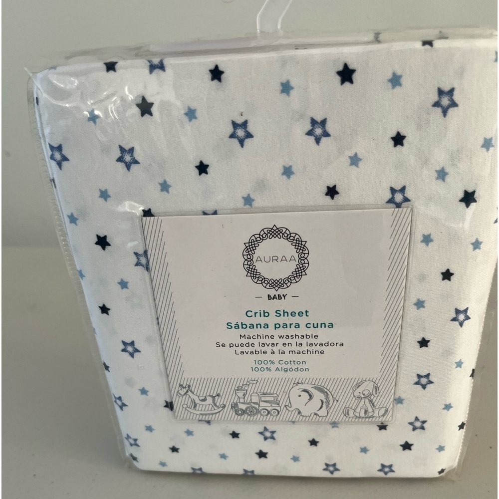 Auraa baby 100% Cotton White With Blue Stars Crib Sheet
